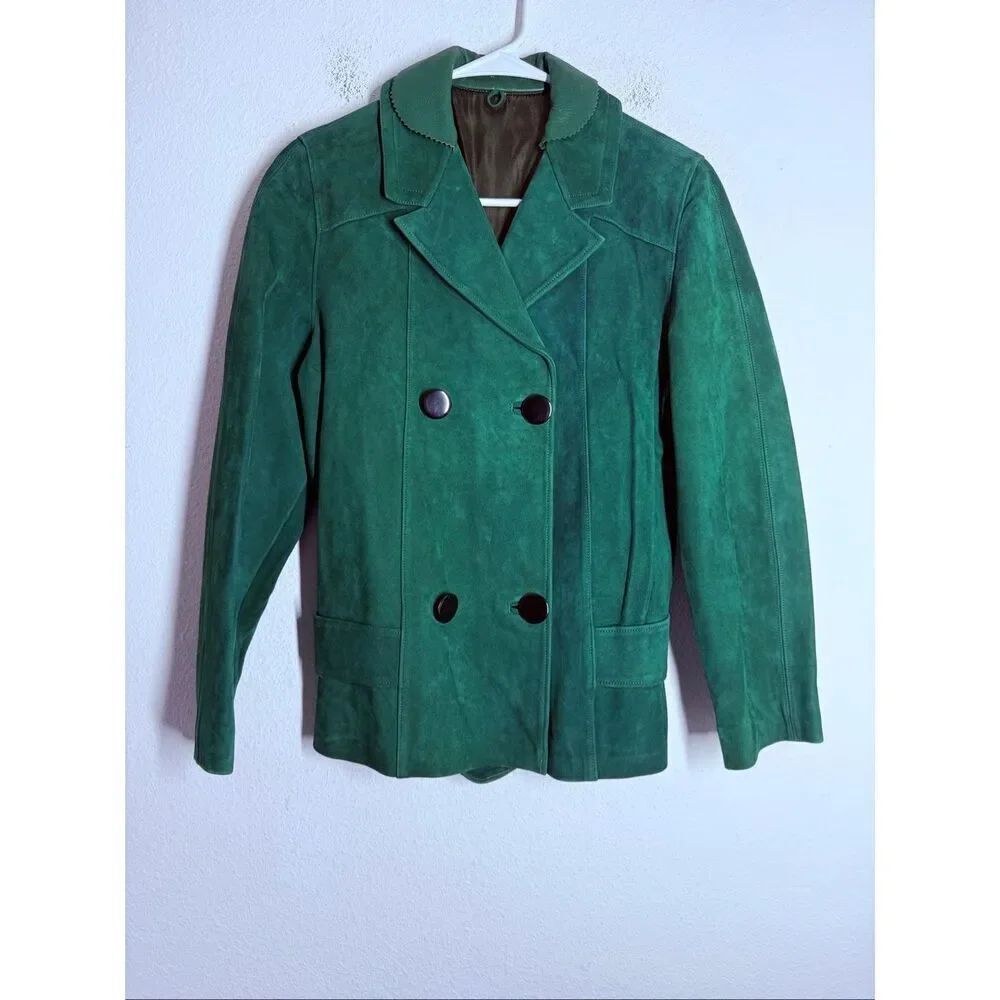 Women’s Green Suede Double-Breasted Jacket Size S See Description